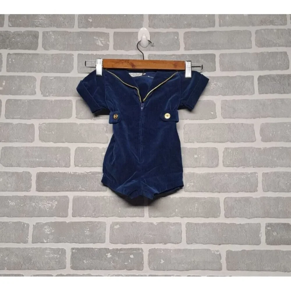 Vintage Blue Velvet Sailor Romper Little Goodies by Good Lad ~ 12‎ month